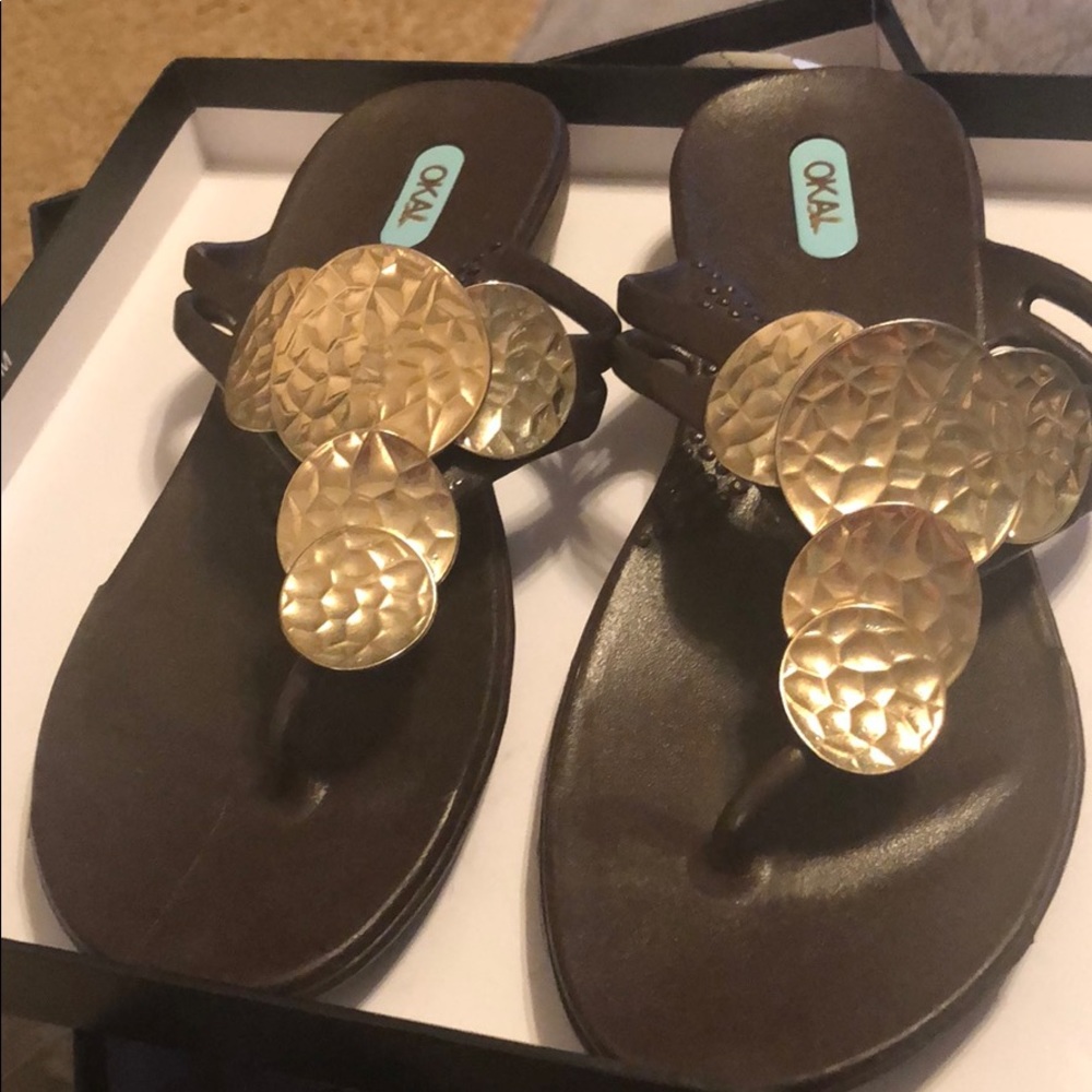 Like new OKA b 6 brass sandals worn 2x & sanitized
